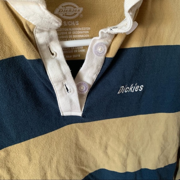 Dickies Cinch Collared Polo Tee Crop Top Yellow Blue Elastic Bottom 100% Cotton - Picture 6 of 12